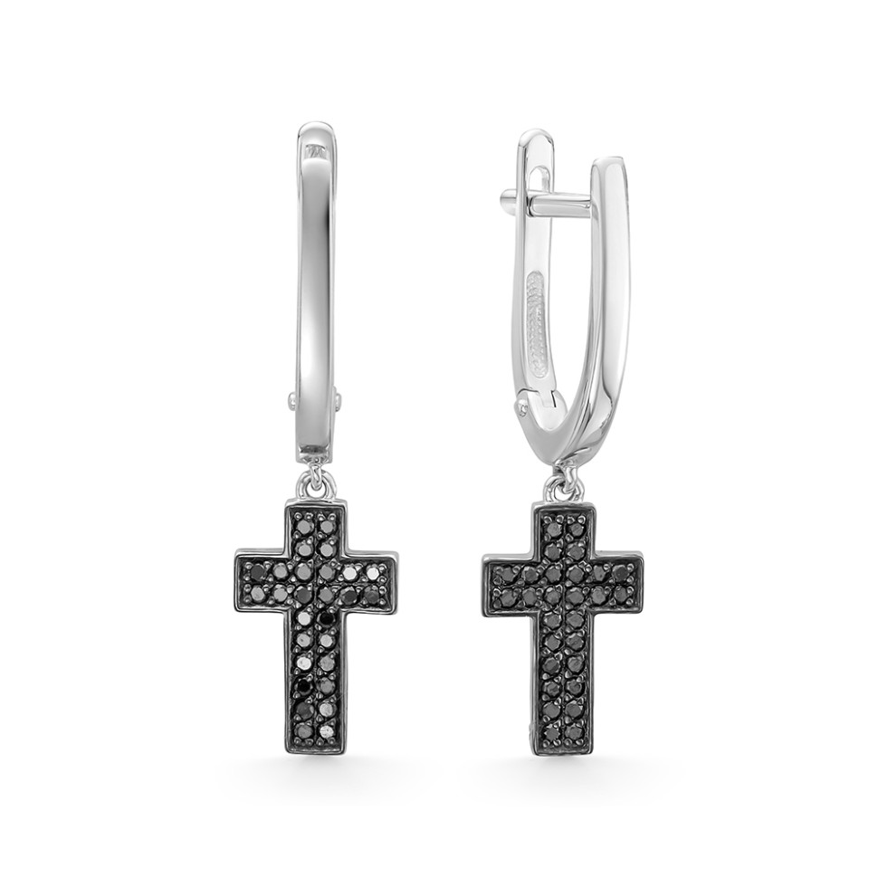 Серьги из белого золота с чёрными бриллиантами (053992)