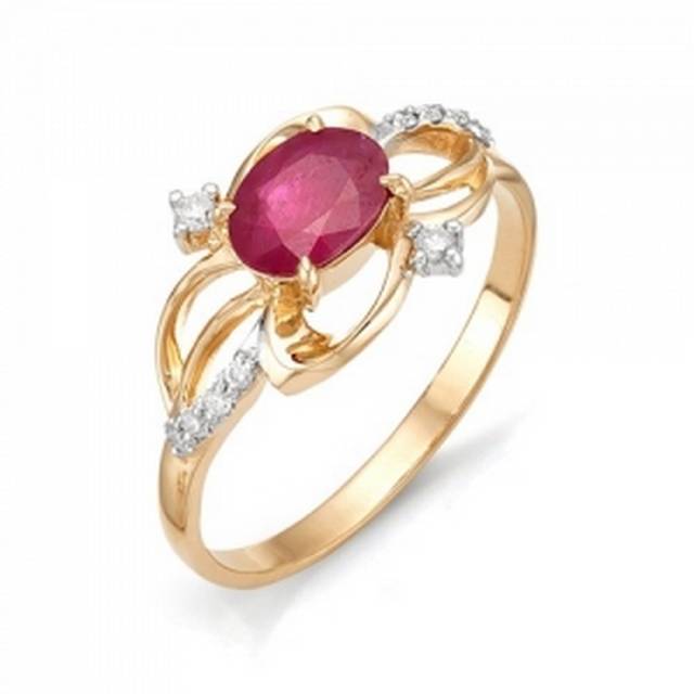 Кольцо из красного золота с бриллиантами и рубином (036196)