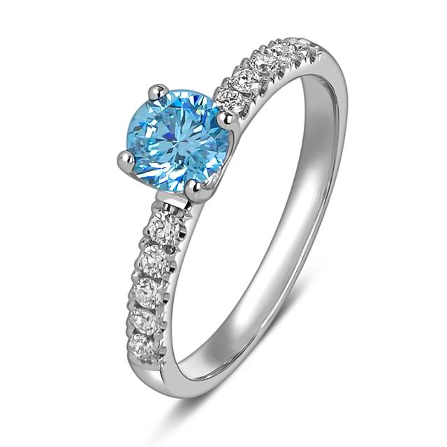 Помолвочное  кольцо из белого золота с голубым бриллиантом (060230)