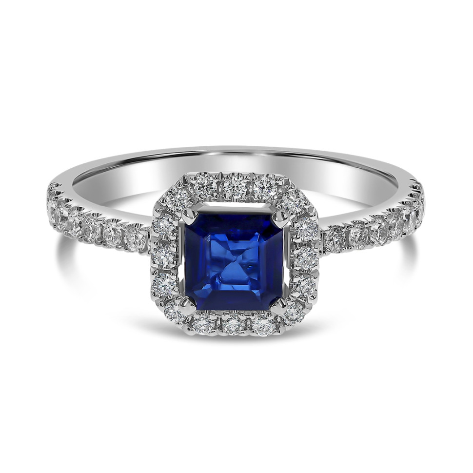 Кольцо из белого золота с бриллиантами и сапфиром (060311)