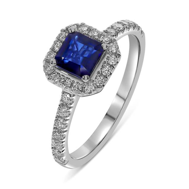 Кольцо из белого золота с бриллиантами и сапфиром (060311)