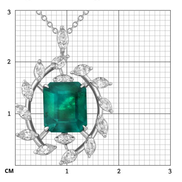 Колье из белого золота с брилллиантами и изумрудом (047588)