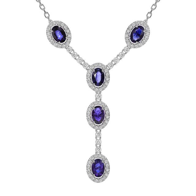 Колье из белого золота с бриллиантами и танзанитами (061620)