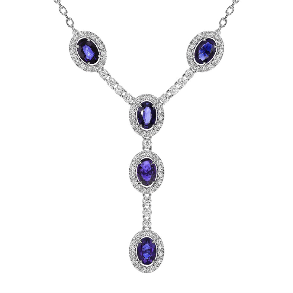 Колье из белого золота с бриллиантами и танзанитами (061620)