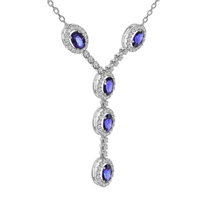Колье из белого золота с бриллиантами и танзанитами (061620)