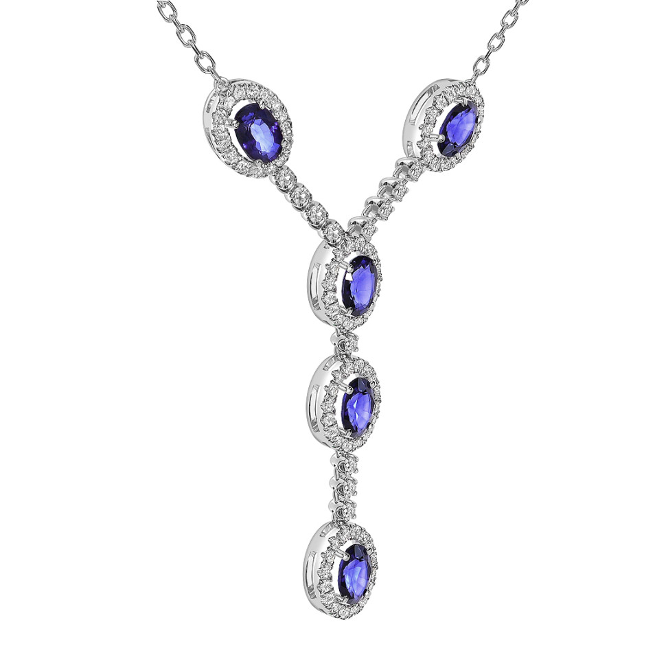 Колье из белого золота с бриллиантами и танзанитами (061620)