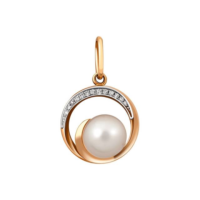 Кулон из комбинированного золота с бриллиантами и жемчугом (011524)