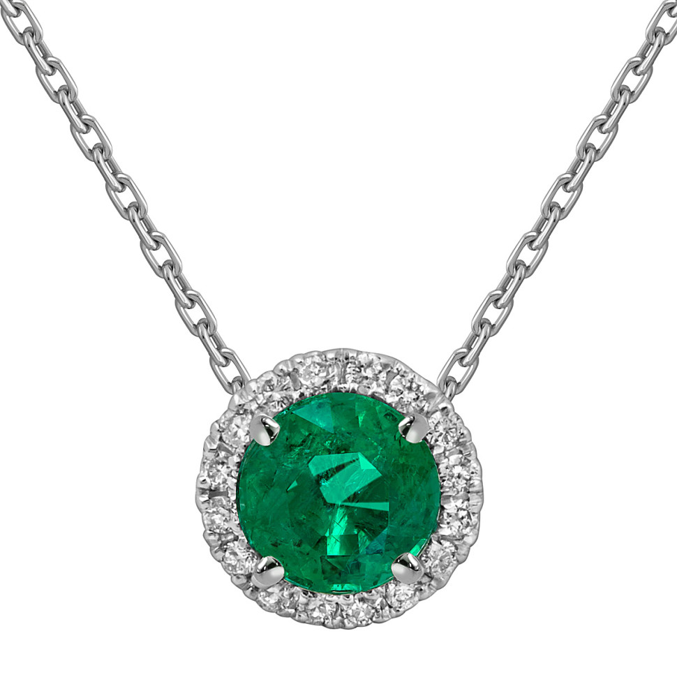 Колье из белого золота с бриллиантами и изумрудом (052540)