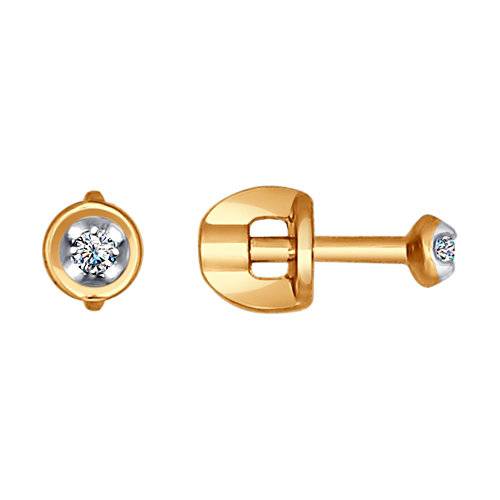 Серьги пусеты из красного золота с бриллиантами (036416)