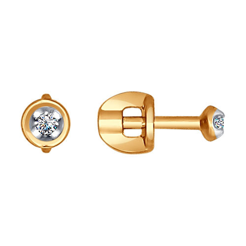 Серьги пусеты из красного золота с бриллиантами (036416)