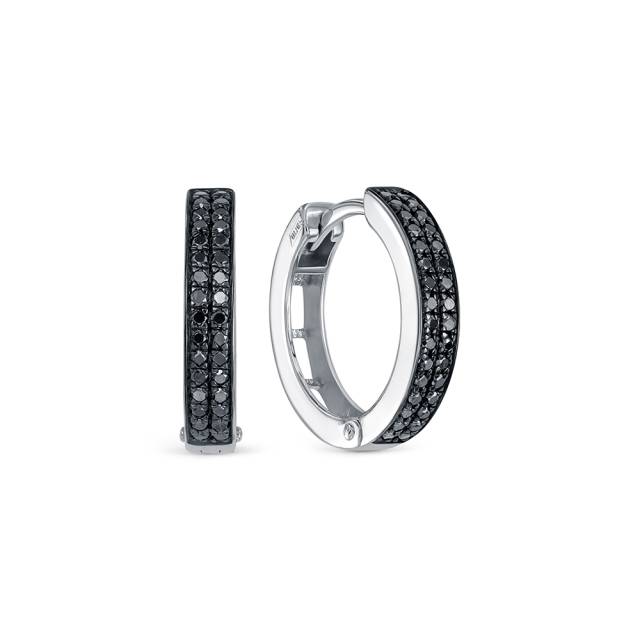 Серьги конго из белого золота с чёрными бриллиантами (053949)
