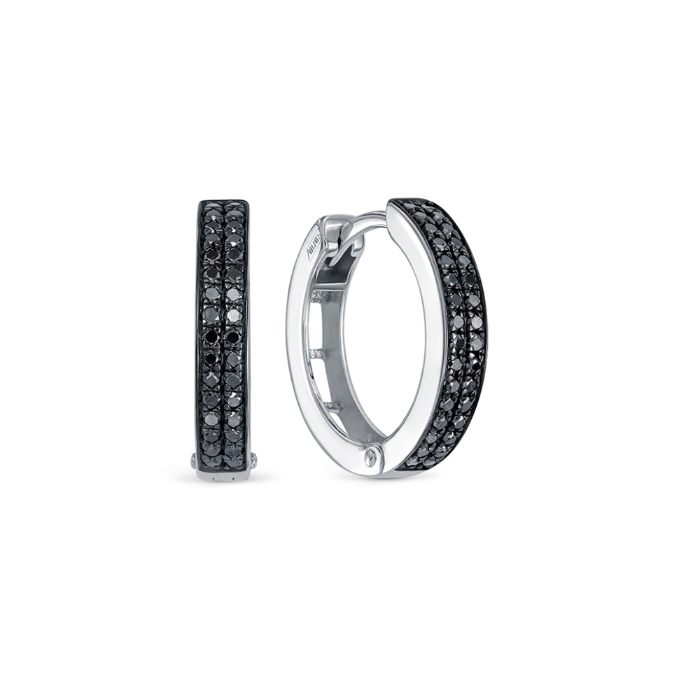 Серьги конго из белого золота с чёрными бриллиантами (053949)