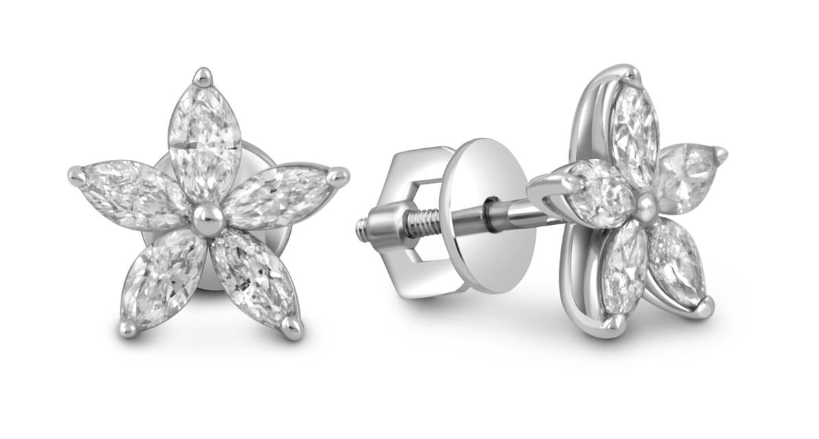 Серьги пусеты из белого золота с бриллиантами (051686)