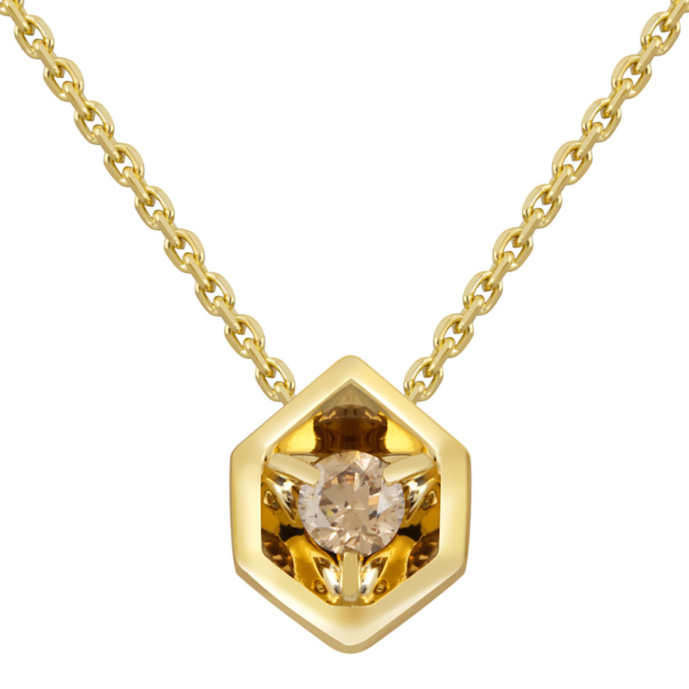 Колье из жёлтого золота с коньячным бриллиантом (048071)