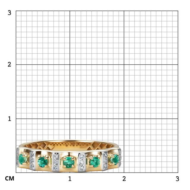 Кольцо  из жёлтого золота с бриллиантами и изумрудами (061489)