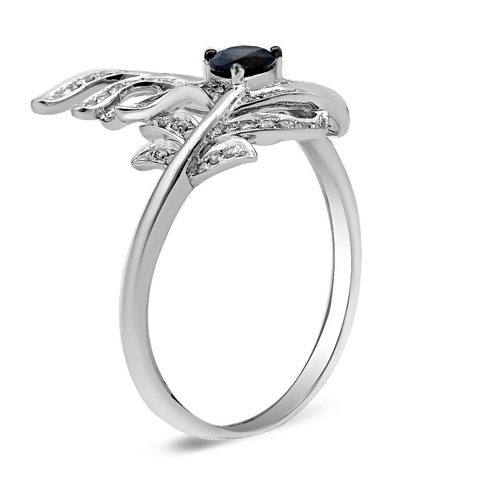 Кольцо из белого золота с бриллиантами и сапфиром (025931)