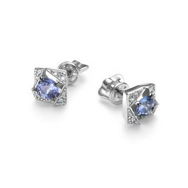 Серьги пусеты из белого золота с танзанитами и бриллиантами (061190)