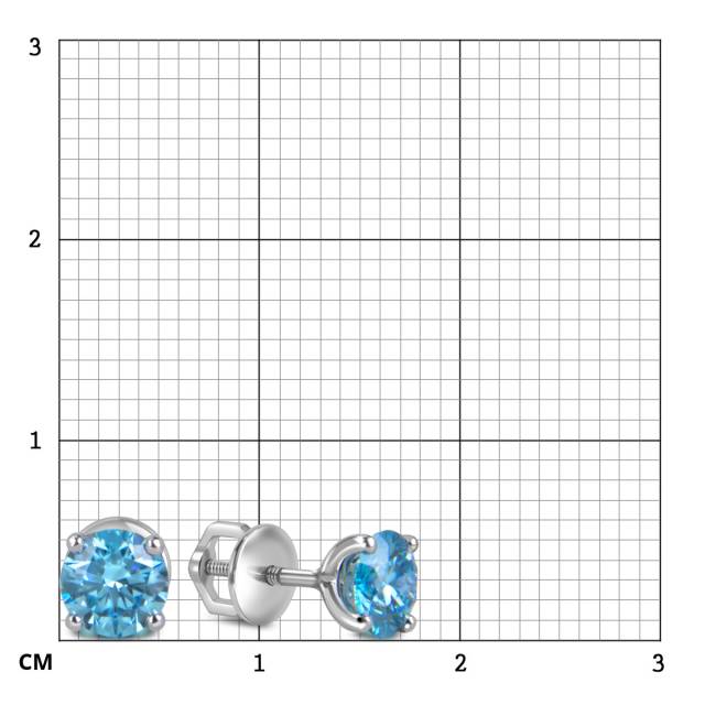 Серьги пусеты из белого золота с голубыми бриллиантами (060022)