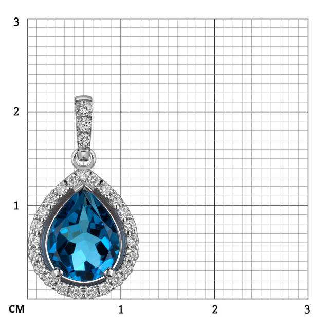 Кулон из белого золота с бриллиантами и лондон топазом (060158)