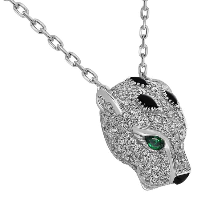 Колье из белого золота с бриллиантами, ониксами и цирконами (060530)