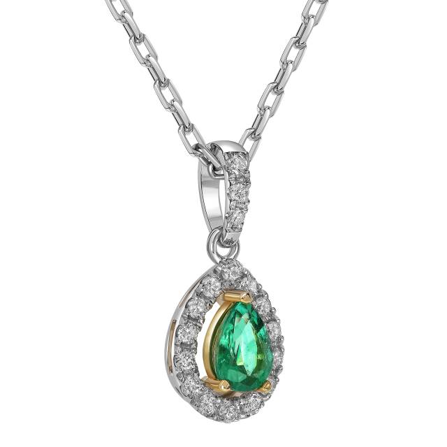 Колье из белого золота с бриллиантами и изумрудом (061701)