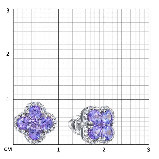 Серьги пусеты из белого золота с бриллиантами и танзанитами (055223)