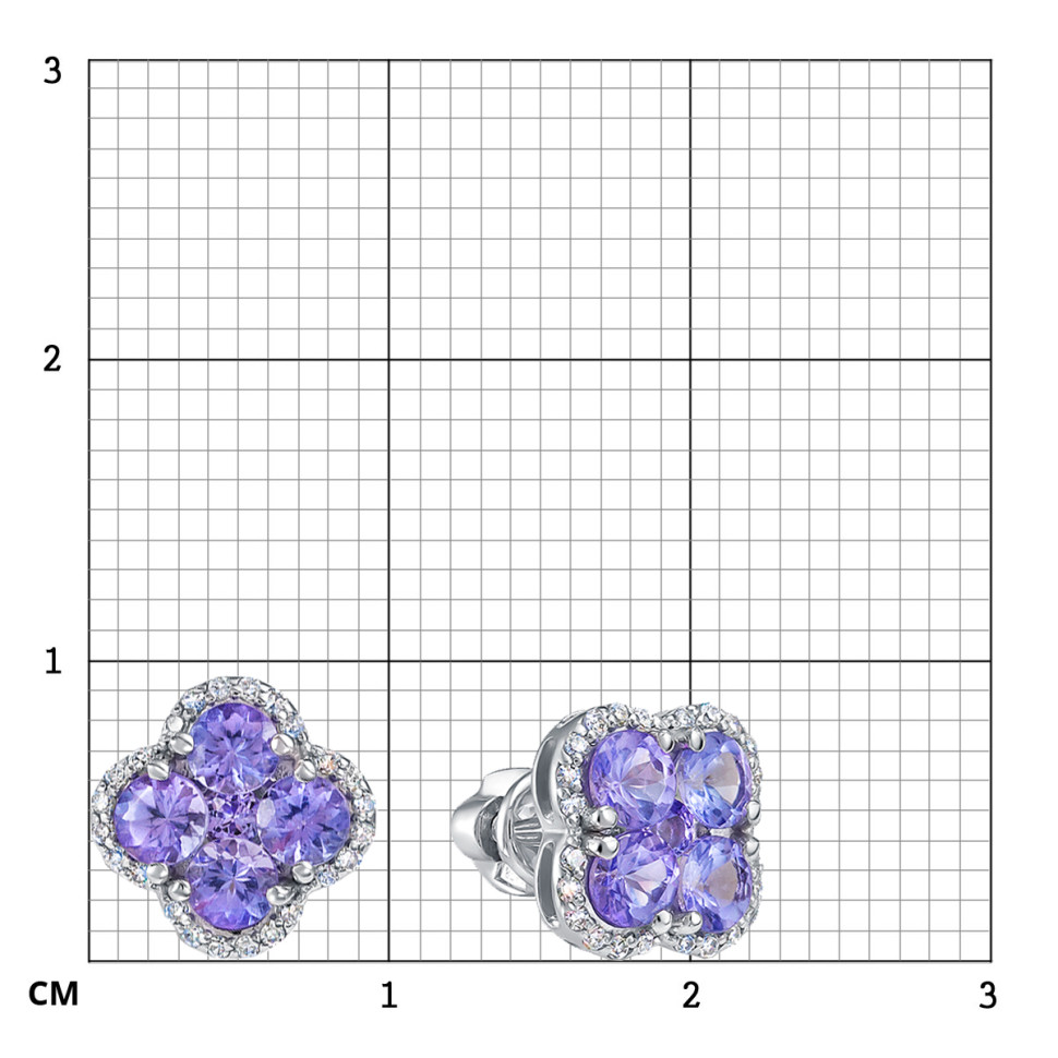 Серьги пусеты из белого золота с бриллиантами и танзанитами (055223)