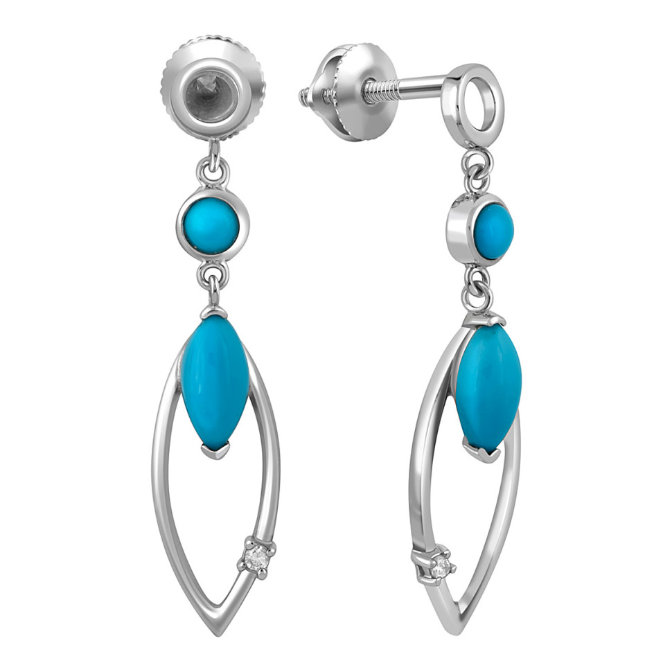 Серьги из белого золота с бриллиантами и бирюзой (022061)