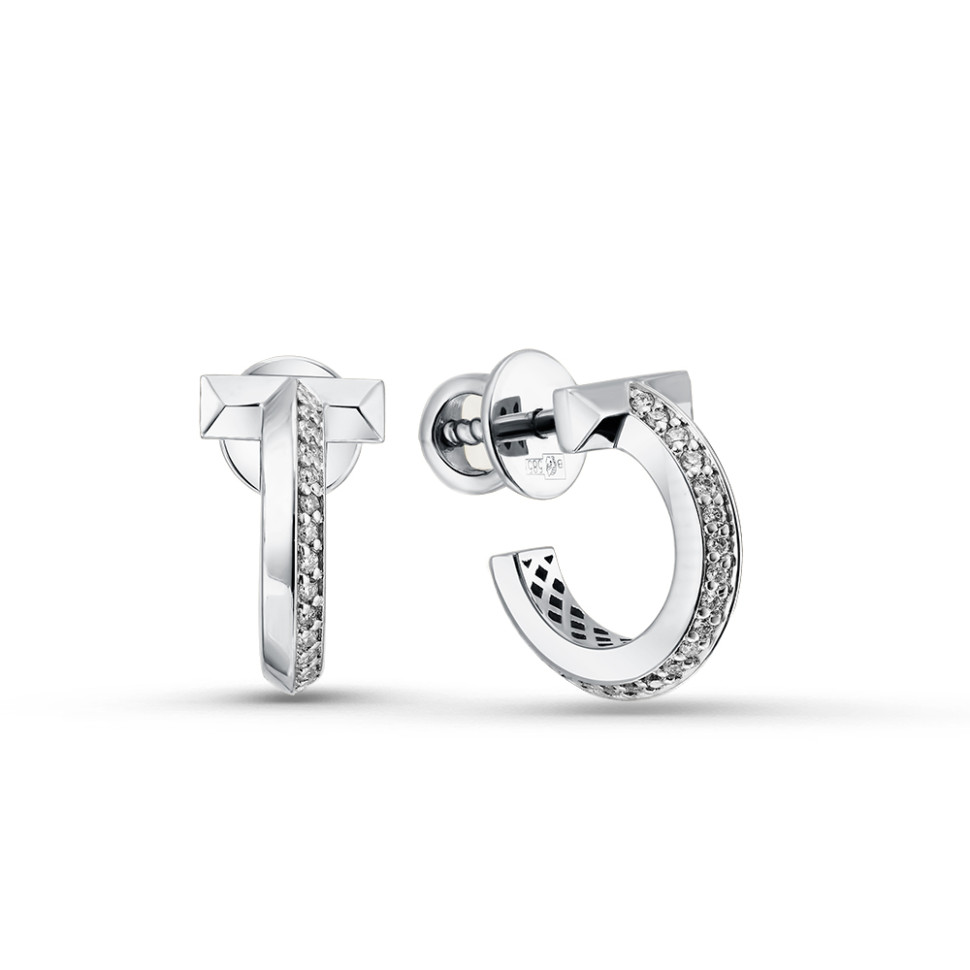 Серьги пусеты из белого золота с бриллиантами (055843)