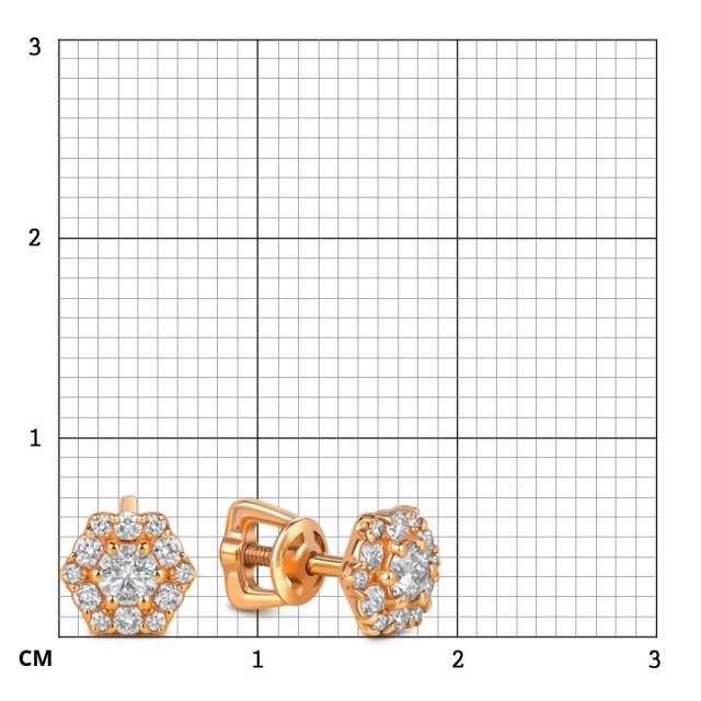 Серьги пусеты из красного золота с бриллиантами (050475)