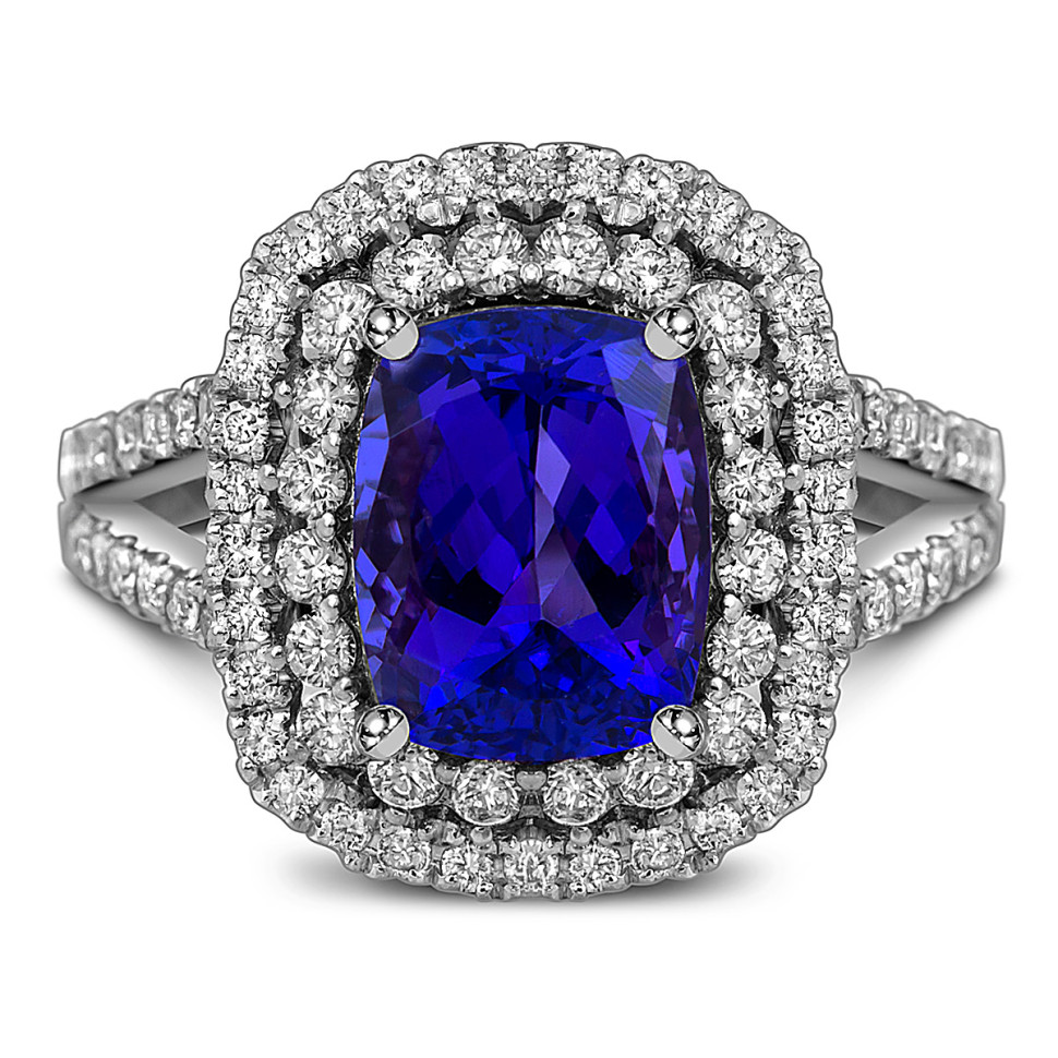 Кольцо из белого золота с бриллиантами и танзанитом (056146)