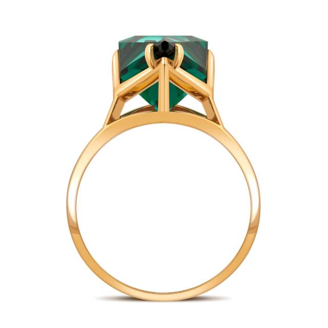 Кольцо из красного золота с искусственным зелёным  турмалином 