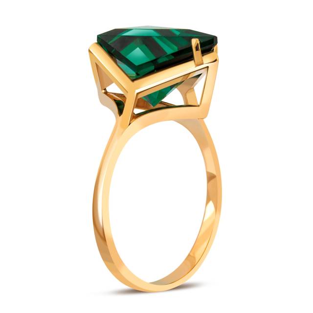 Кольцо из красного золота с искусственным зелёным  турмалином "Айсберг" (041177)