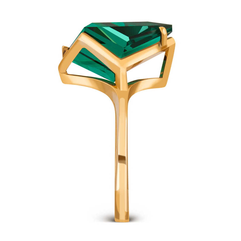 Кольцо из красного золота с искусственным зелёным  турмалином 