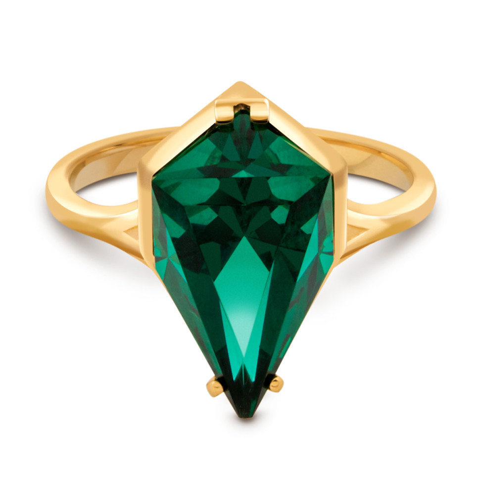 Кольцо из красного золота с искусственным зелёным  турмалином 