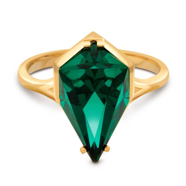 Кольцо из красного золота с искусственным зелёным  турмалином "Айсберг" (041177)