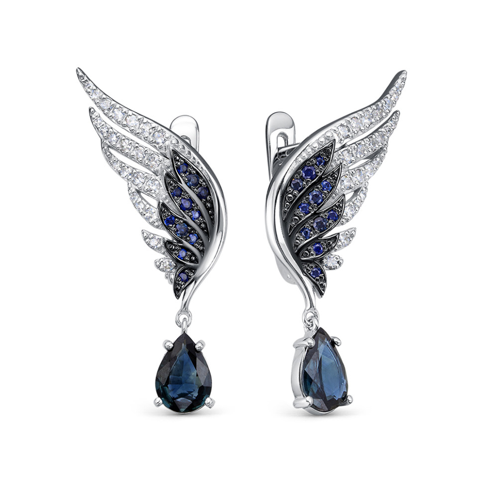Серьги из белого золота с бриллиантами и сапфирами (059569)