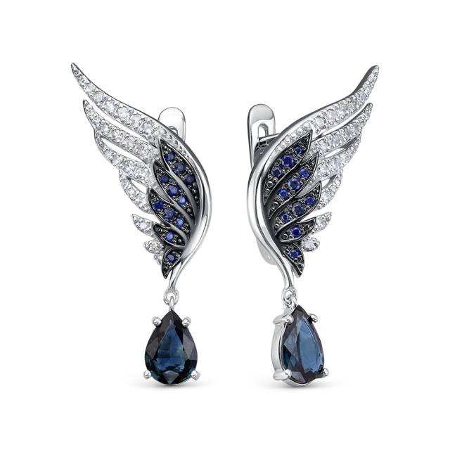 Серьги из белого золота с бриллиантами и сапфирами (059569)