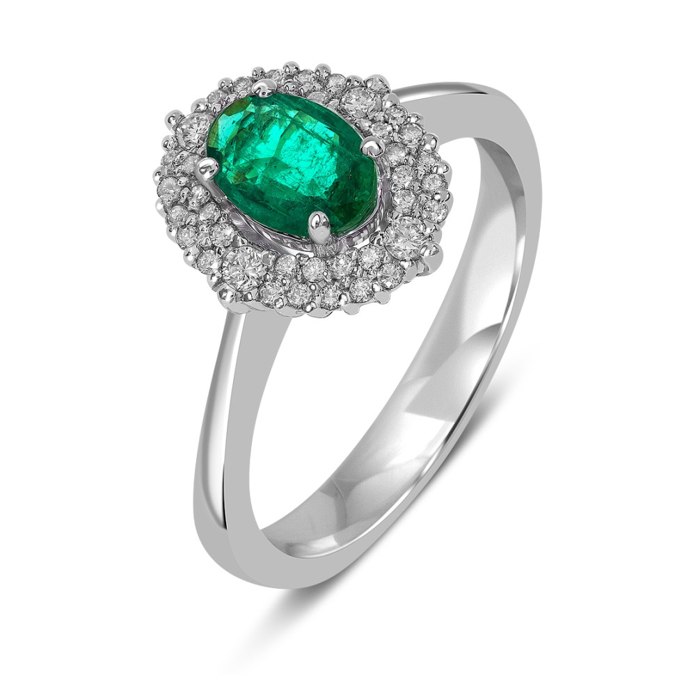 Кольцо из белого золота с бриллиантами и изумрудом (062542)