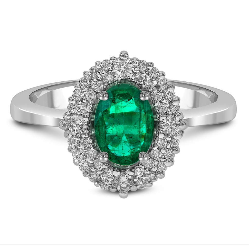 Кольцо из белого золота с бриллиантами и изумрудом (062542)