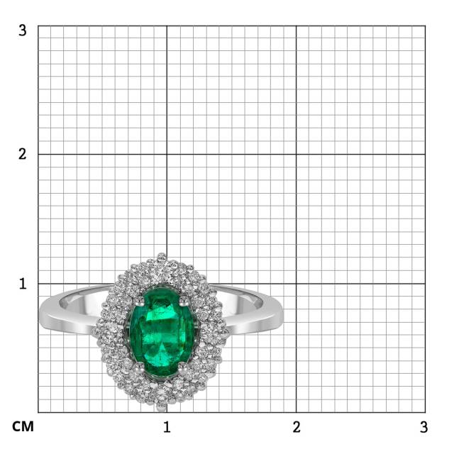 Кольцо из белого золота с бриллиантами и изумрудом (062542)