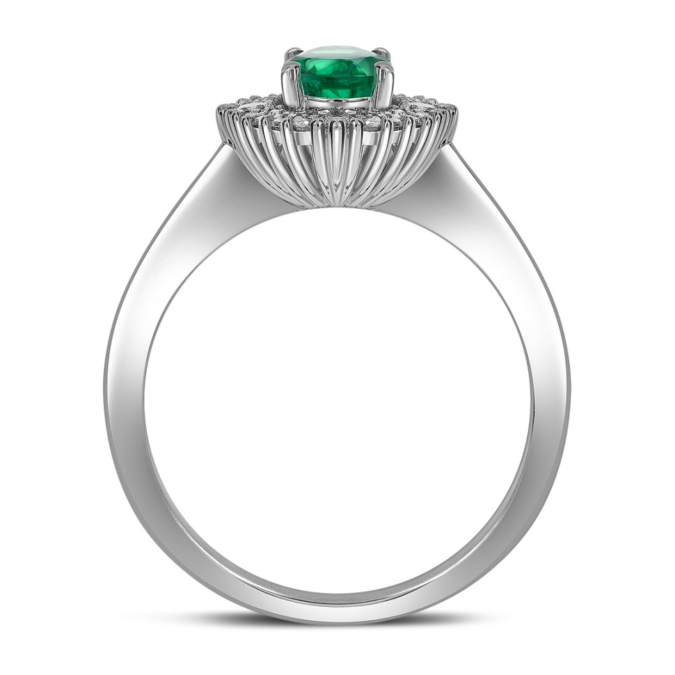 Кольцо из белого золота с бриллиантами и изумрудом (062542)