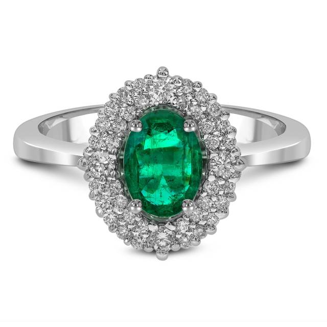 Кольцо из белого золота с бриллиантами и изумрудом (062542)