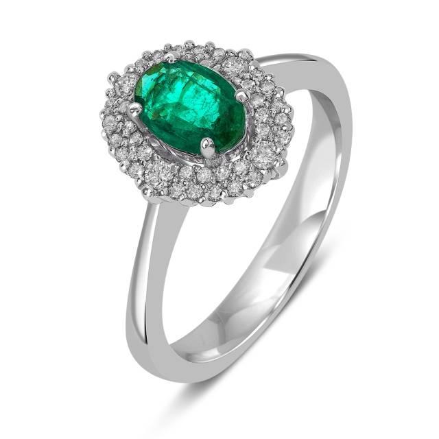 Кольцо из белого золота с бриллиантами и изумрудом (062542)