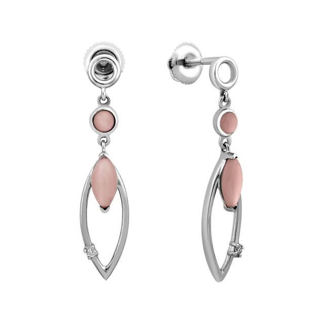 Серьги пусеты из белого золота с бриллиантами и перламутром (024297)