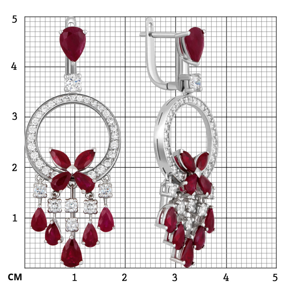 Серьги из белого золота с бриллиантами и рубинами (040013)