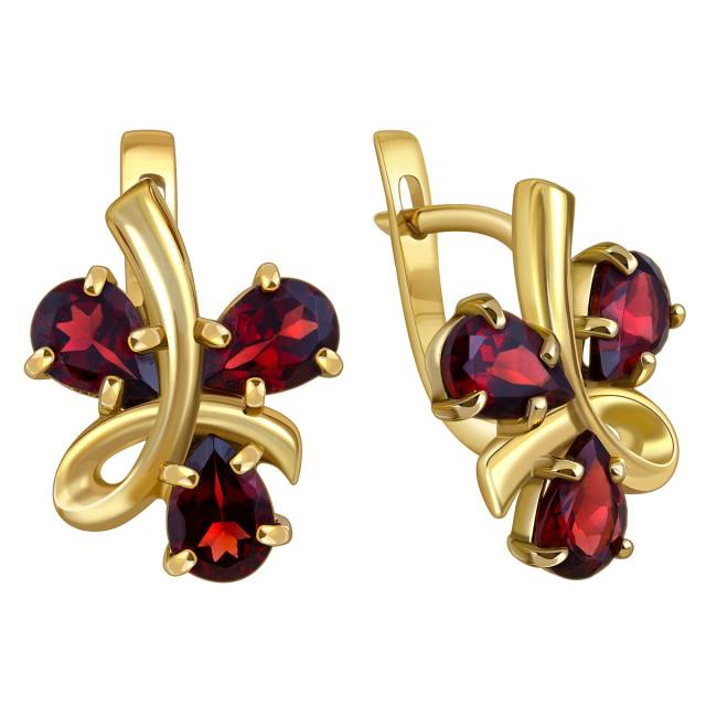 Серьги из жёлтого золота с гранатами (017375)