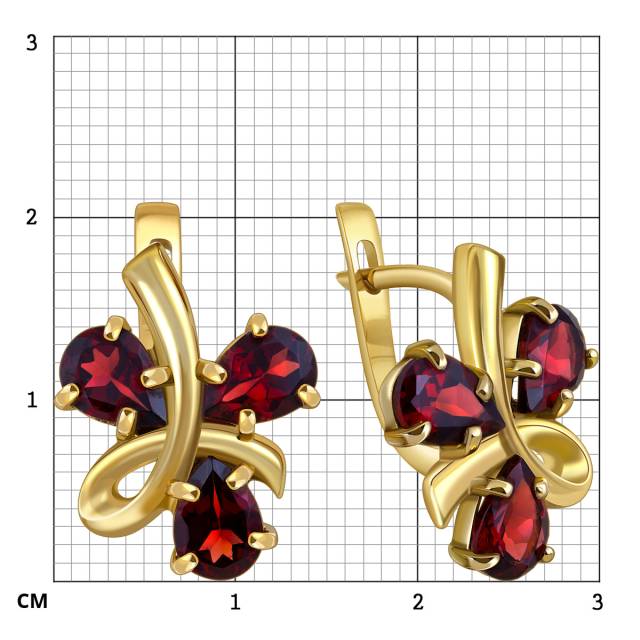 Серьги из жёлтого золота с гранатами (017375)
