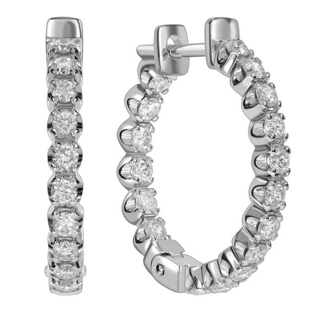 Серьги конго из белого золота с бриллиантами (046735)