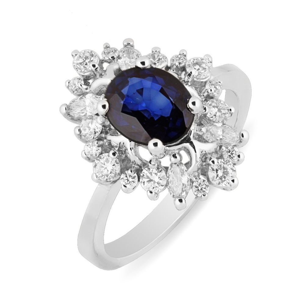 Кольцо с сапфиром  из белого золота (012501)
